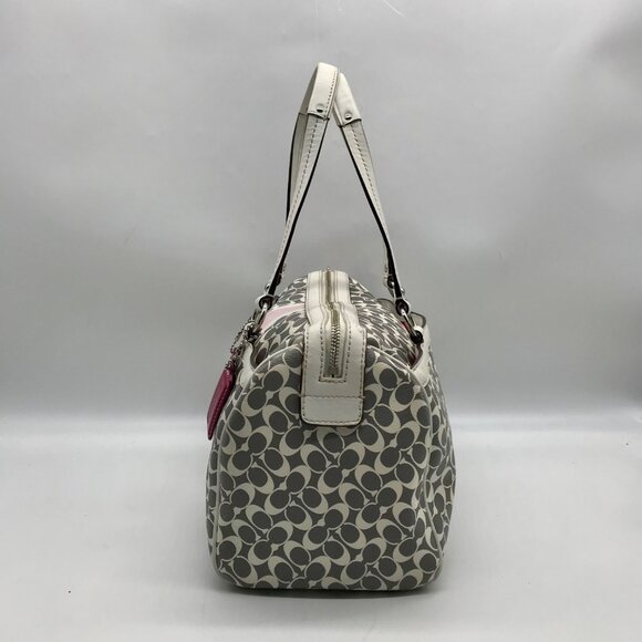 Coach Gray Pebbled Leather Signature Stripe Heritage Satchel Bag F15132 - Picture 3 of 11